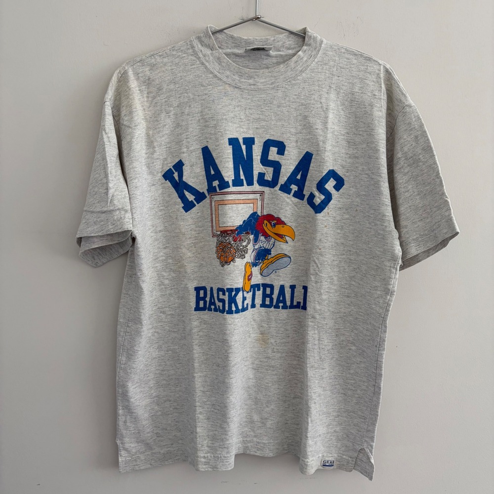 Vintage Gear for Sports Kansas Basketball T-Shirt Mens Large Gray USA Made